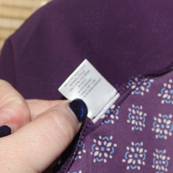 41 Hawthorn 3/4 Sleeve Purple Blouse w/ Blue and White Tile Motif - Picture 6 of 8